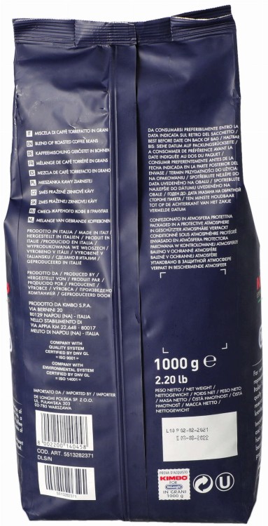 Kawa ziarnista Kimbo Delonghi Classic Espresso 1kg widok 2