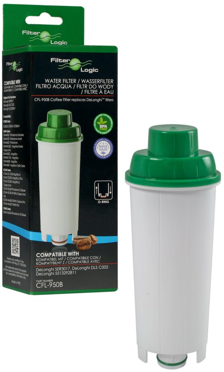 Filtr wody FilterLogic CFL-950B zamiennik DLSC002 SER3017  DeLonghi  filtr obok pudełka