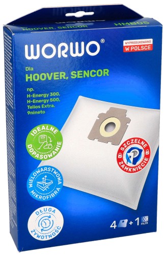 Worki do odkurzacza Hoover Telios Extra H81 4 szt + filtr wlotowy pudełko przód