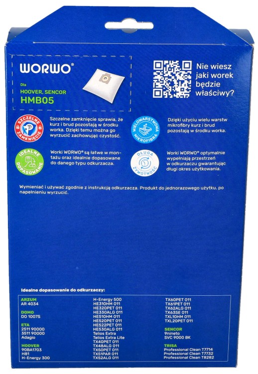 Worki do odkurzacza Hoover Telios Extra H81 4 szt + filtr wlotowy pudełko tył
