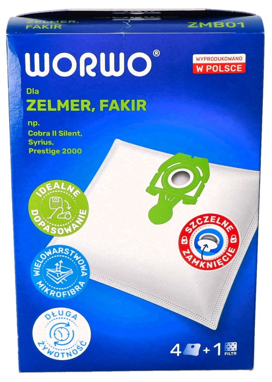 Worki do odkurzacza Zelmer 49.4100 Syrius Cobra II ZMB01K 4szt pudełko przód 2