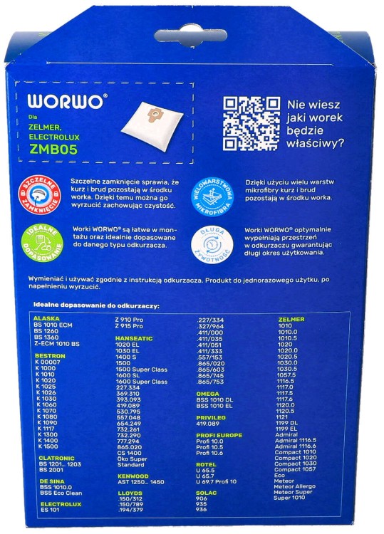 Worki do odkurzacza Zelmer Admiral Meteor 1010 ZMB05K pudełko tył