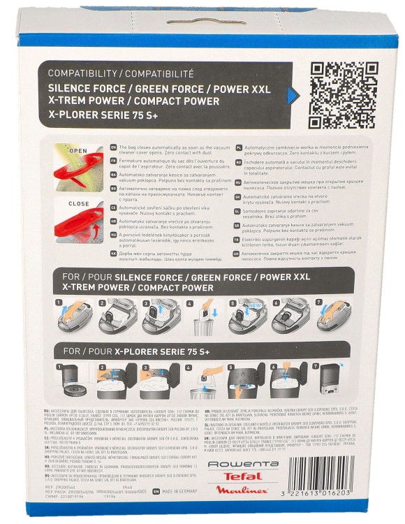 Worki do odkurzacza Rowenta Tefal Hygiene+ ZR200540 pudełko tył