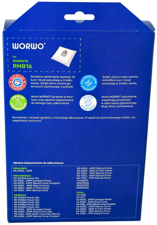 Worki do odkurzacza Rowenta Tefal typ ZR200540 ZR200520 4 szt pudełko tył