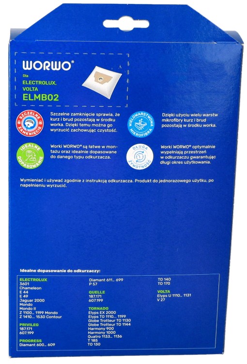 Worki do odkurzacza Electrolux E44 Worwo ELMB02K pudełko tył