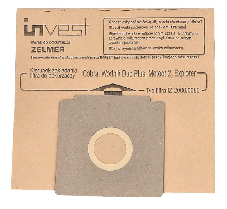 Worek Invest IZ-2000.0290 papierowy do odkurzacza Zelmer Cobra 2000 Explorer Furio