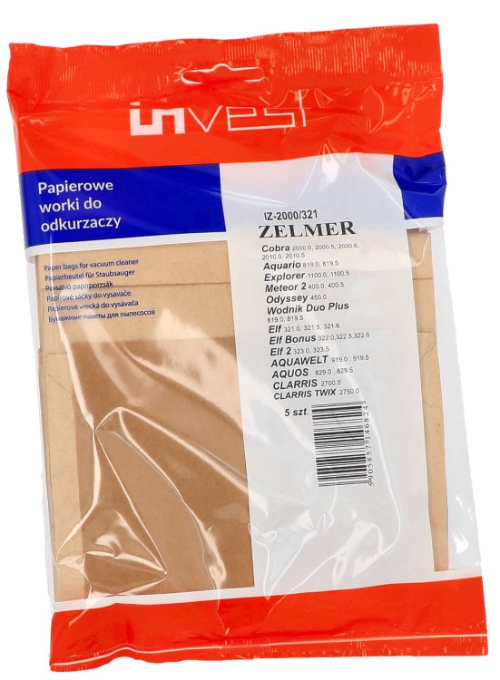 Worki Invest IZ-2000/321 papierowe do odkurzacza Zelmer Elf Odyssey Meteor2 Cobra 2000 5 szt opakowanie
