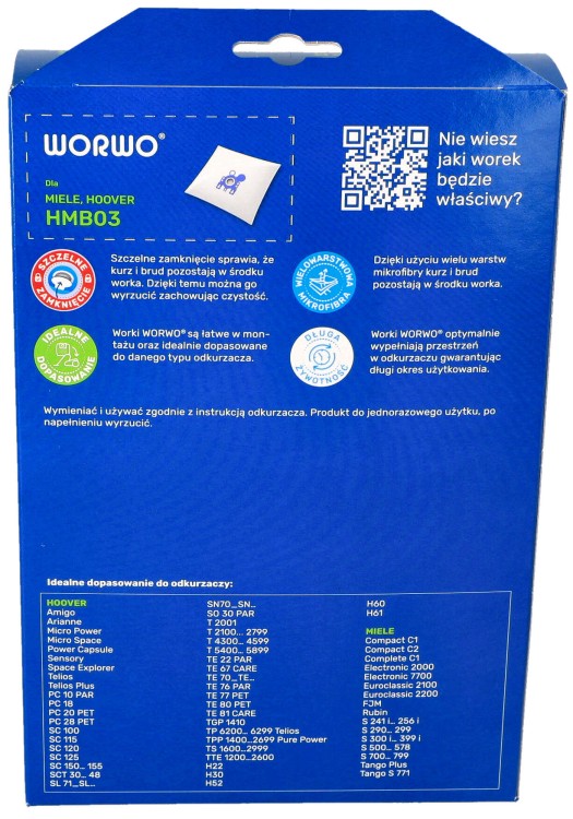 Worki do odkurzacza Hoover Miele C1 C2 C3 GN 24 pudełko tył