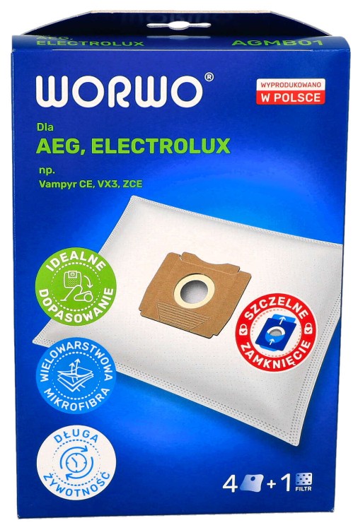 Worki syntetyczne do odkurzacza Aeg Vampyr Electrolux AGMB01K 12 szt + 3 filtry wlotowe pudełko przód 2