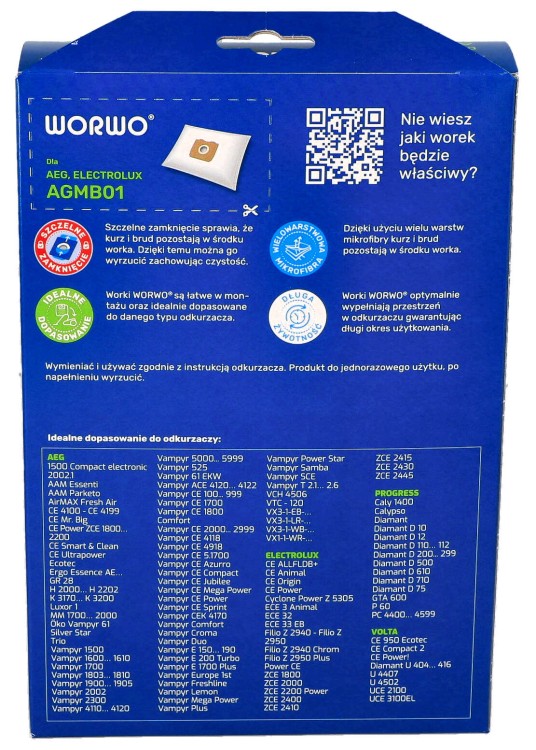 Worki syntetyczne do odkurzacza Aeg Vampyr Electrolux AGMB01K 12 szt + 3 filtry wlotowe pudełko tył