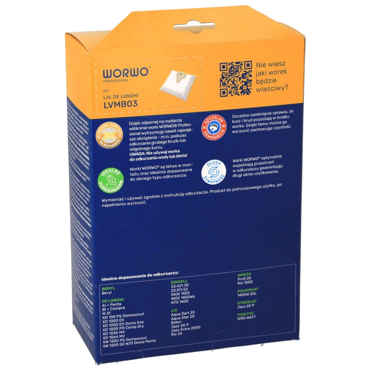 Worki do odkurzacza Liv Jazz 20 Einhel Worwo LVMB03K opakowanie widok 2