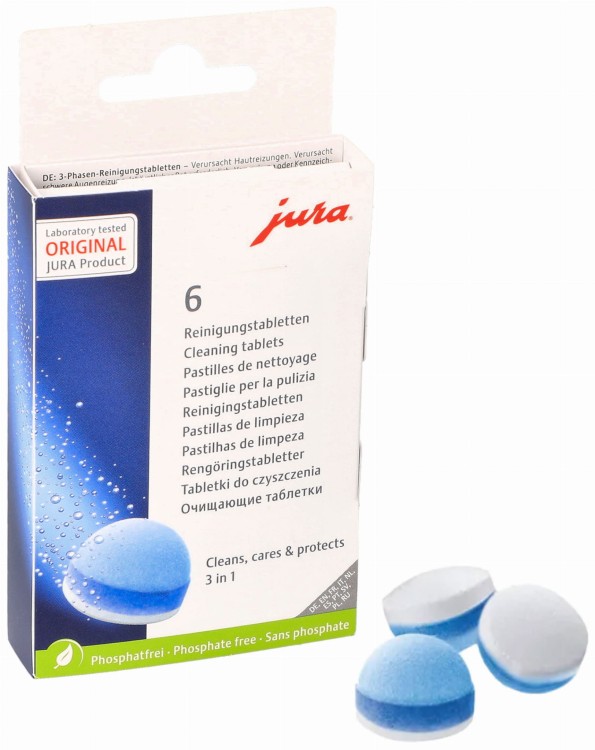 Tabletki czyszczące Jura 6 szt - tabletki na zewnątrz opakowania