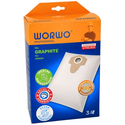 worki odkurzacza GRAPHITE 59G607 Worwo GPMB01 3 sztuki