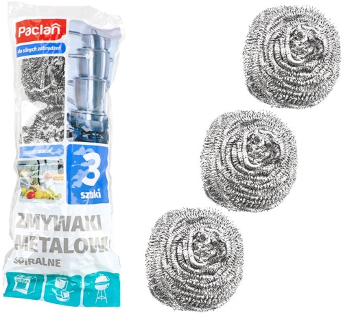 Zmywak druciak spiralny metalowy do mycia naczyń Paclan 3 szt