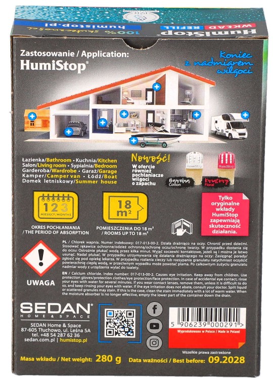 Wkład filtra wilgoci do pochłaniacza Humistop neutralny oryginał 280g - opakowanie tył