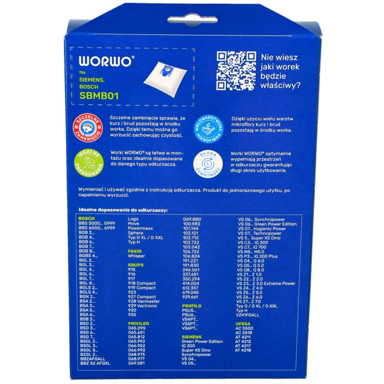 WORKI DO ODKURZACZA BOSCH SIEMENS TYP G H SBMB01K opakowanie widok tył