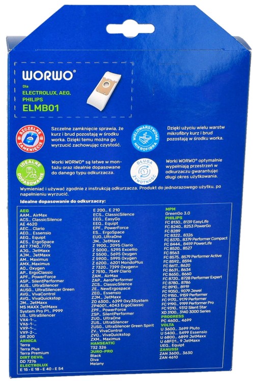 WORKI ODKURZACZ ELECTROLUX E201B FC8022 S-BAG ELMB01K TYŁ PUDEŁKA