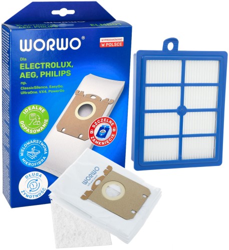 WORKI ODKURZACZ ELECTROLUX E201B FC8022 S-BAG ELMB01K 4 SZT I FILTR WYLOTOWY HEPA ELECTROLUX EFH13W