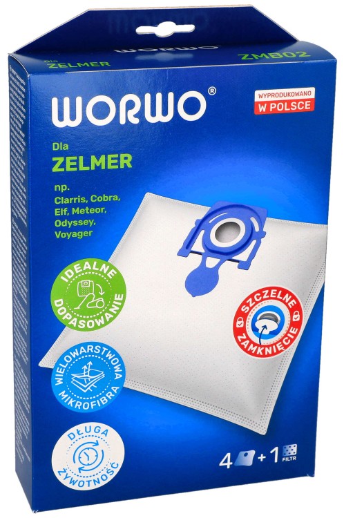 WORKI ODKURZACZA ZELMER ODYSSEY ELF ZMB02K 4SZT ZVCA100B PUDEŁKO PRZÓD