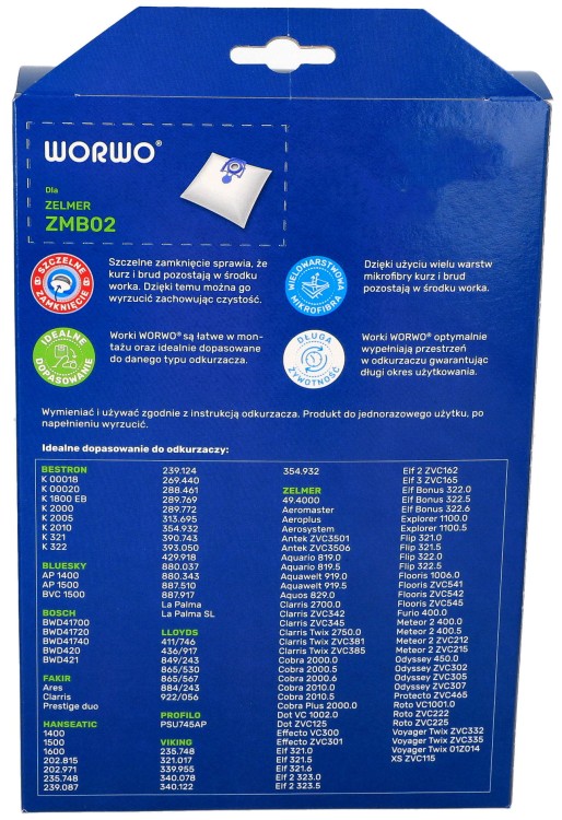 WORKI ODKURZACZA ZELMER ODYSSEY ELF ZMB02K 4SZT ZVCA100B PUDEŁKO TYŁ