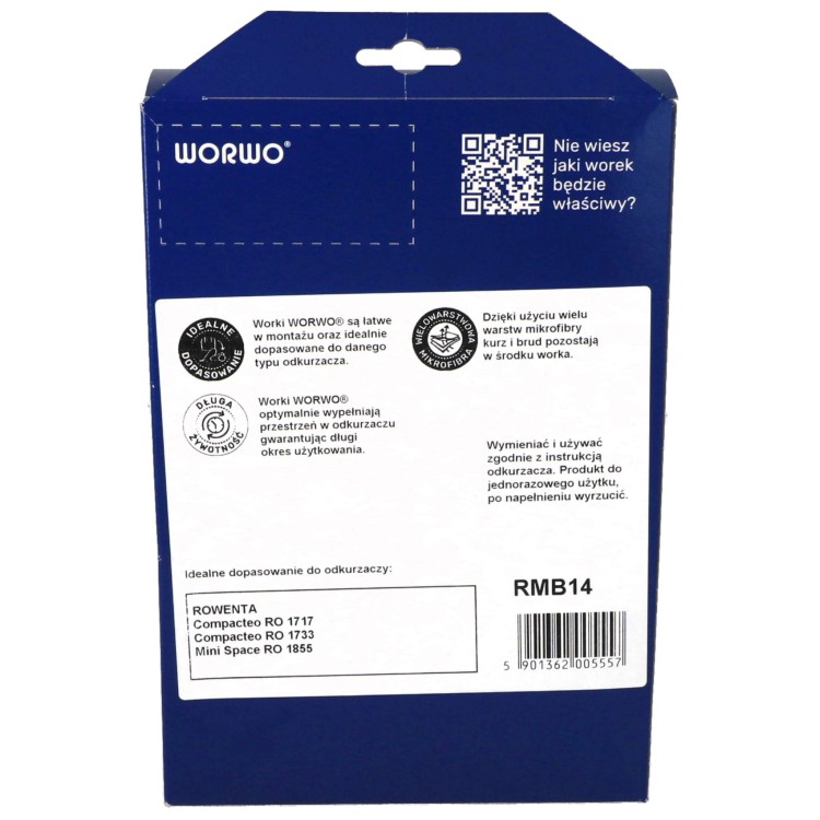 Worki do odkurzacza Rowenta Compacteo ZR004101 RMB14K opakowanie tył
