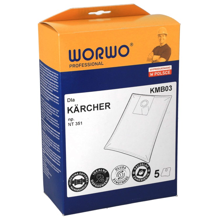 Worki do odkurzacza Karcher 6.906-101 NT351 KMB03K 5szt opakowanie przód