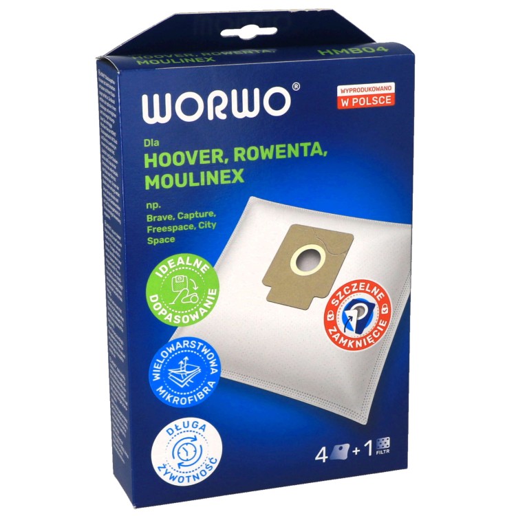 Worki do odkurzacza Hoover H58 H63 H64 LIV Worwo HMB04K opakowanie przód