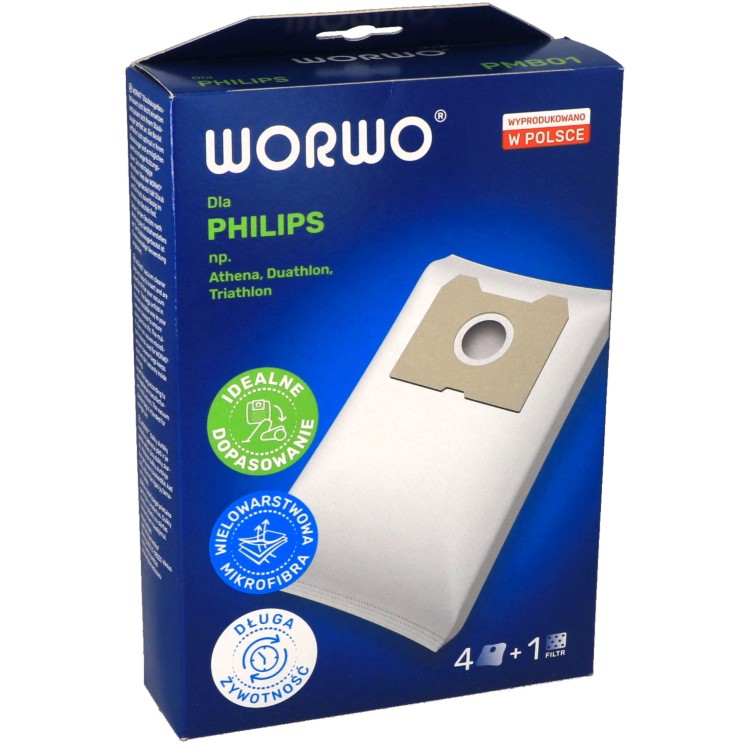 Worki do odkurzacza Philips Athena Triathlon PMB01K 4 szt + filtr opakowanie przód