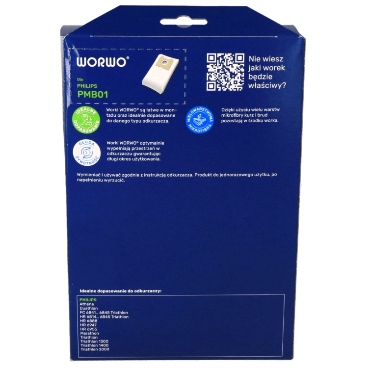 Worki do odkurzacza Philips Athena Triathlon PMB01K 4 szt + filtr opakowanie tył