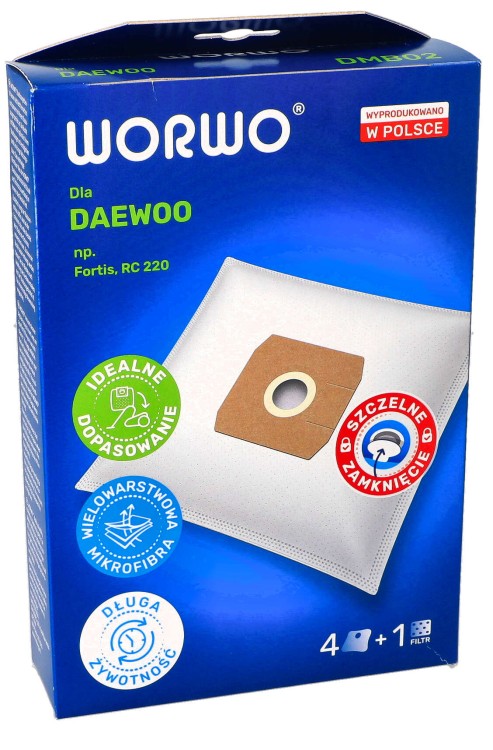 Worki do odkurzacza Daewoo Fortis RC Worwo DMB02K 4szt + filtr opakowanie przód