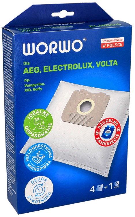 Worki do odkurzacza Electrolux E51 E53 XIO AEG ELMB04K 4szt opakowanie przód