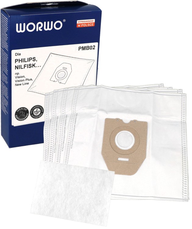 Worki do odkurzacza Philips HR 6300 HR 6800 Worwo PMB02K 4szt + filtr wlotowy