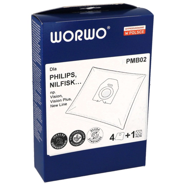 Worki do odkurzacza Philips HR 6300 HR 6800 Worwo PMB02K 4szt opakowanie przód