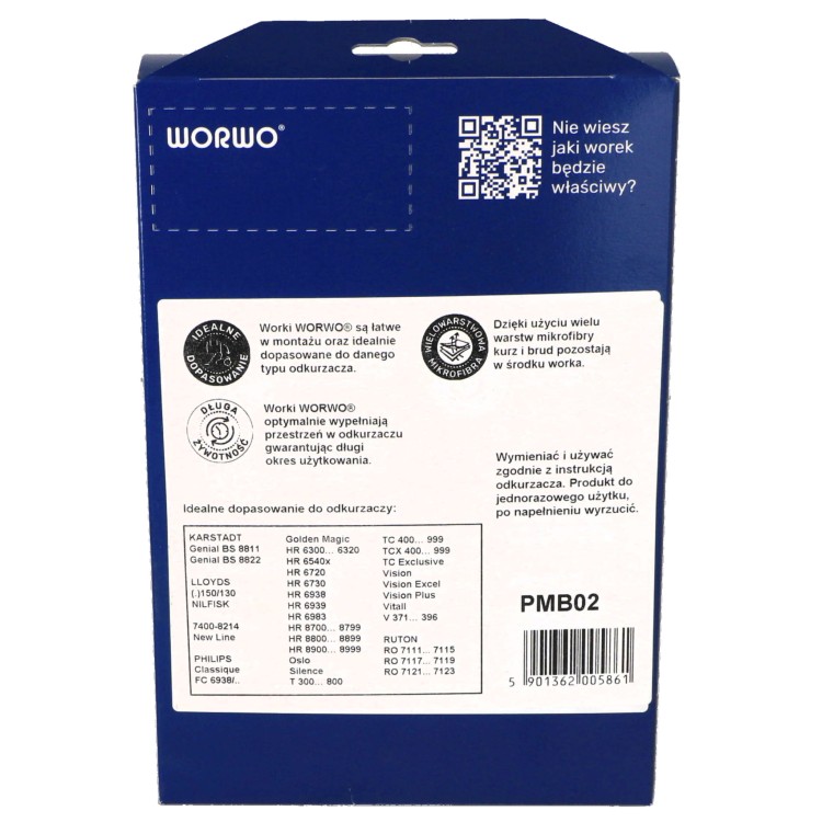 Worki do odkurzacza Philips HR 6300 HR 6800 Worwo PMB02K 4szt opakowanie tył