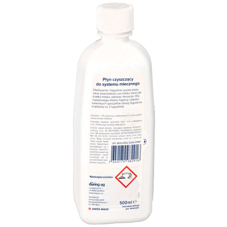 Płyn preparat do czyszczenia systemu mleka Durgol Milk System Cleaner 500ml - tył