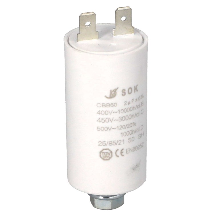 Kondensator rozruchowy do silnika 2uF 450V - bok