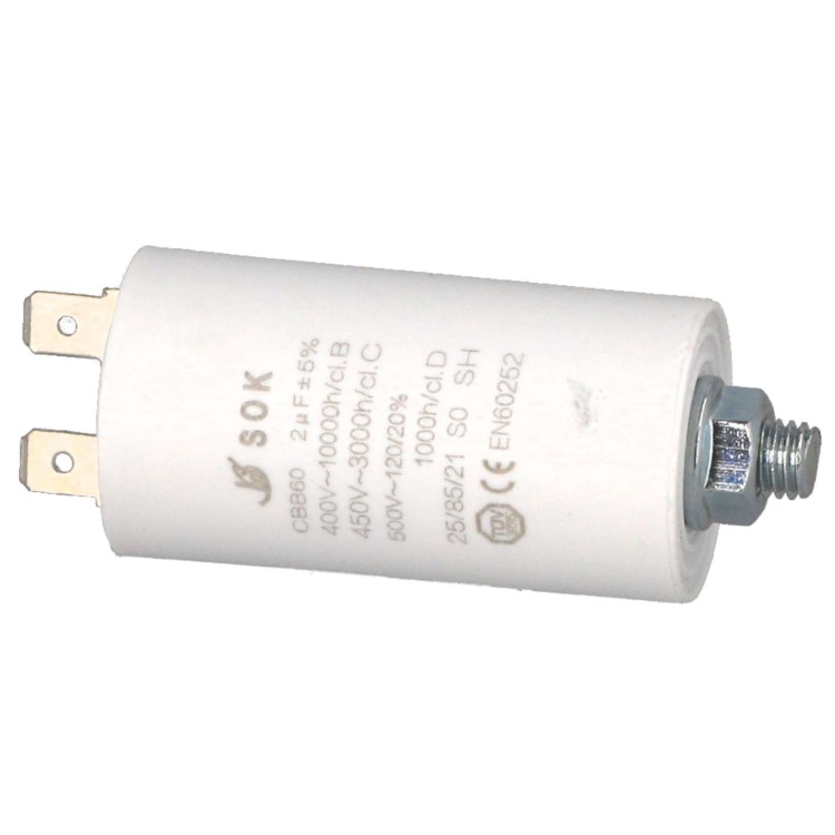 Kondensator rozruchowy do silnika 2uF 450V - poziomo