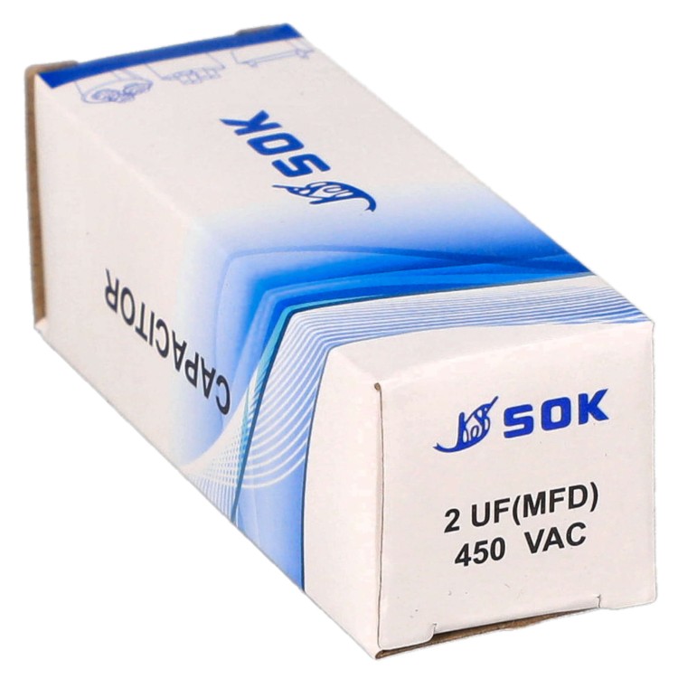 Kondensator rozruchowy do silnika 2uF 450V - pudełko poziomo
