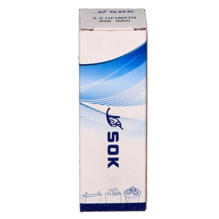Kondensator rozruchowy do silnika Sok 2,5uF 450V J36GW522KB - pudełko pionowo