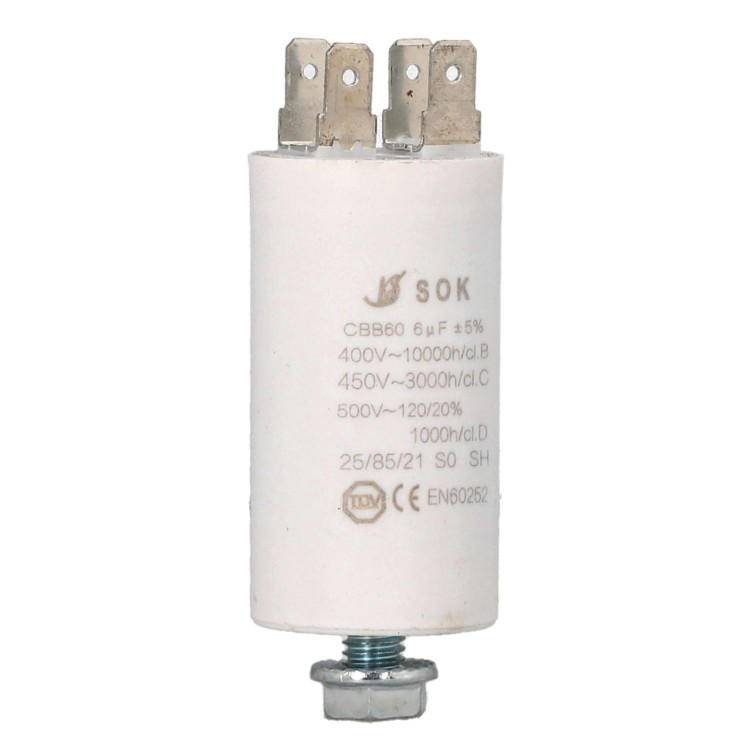 Kondensator rozruchowy do silnika 6uF 450V CBB60 - przód bok
