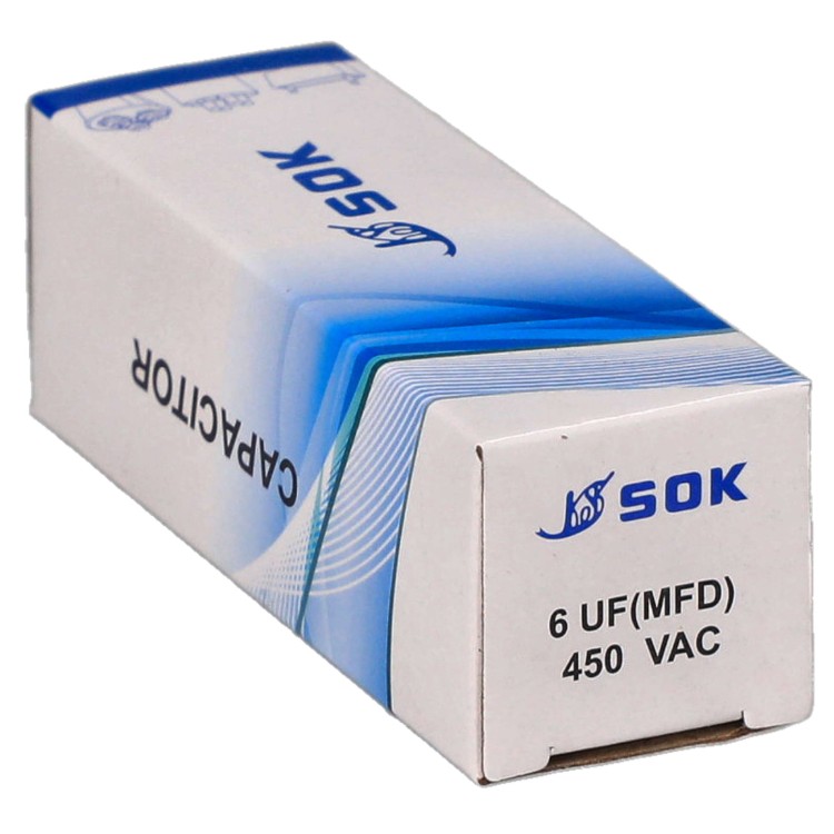 Kondensator rozruchowy do silnika 6uF 450V CBB60 - pudełko poziomo