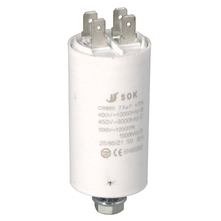 Kondensator rozruchowy do silnika 7,5uF 450V CBB60 - bok