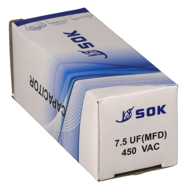 Kondensator rozruchowy do silnika 7,5uF 450V CBB60 - pudełko poziomo