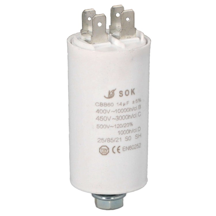 Kondensator rozruchowy do silnika 14uF 450V CBB60 - bok