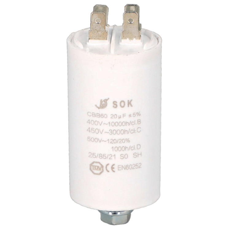 Kondensator rozruchowy do silnika 20uF 450V CBB60 - przód