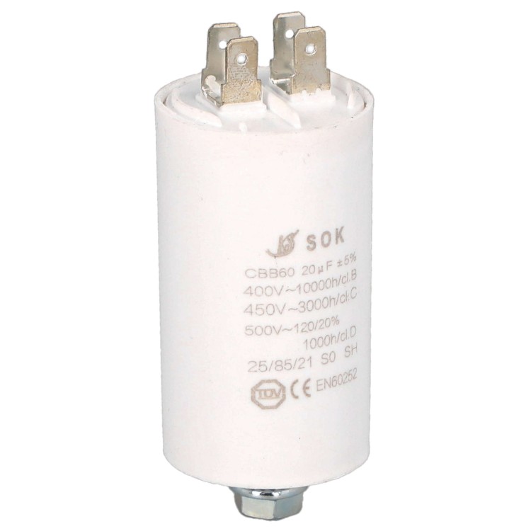 Kondensator rozruchowy do silnika 20uF 450V CBB60 - bok