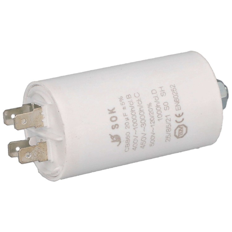 Kondensator rozruchowy do silnika 20uF 450V CBB60 - poziomo