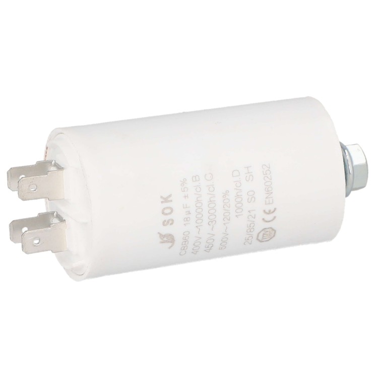Kondensator rozruchowy do silnika 18uF 450V CBB60 - poziomo