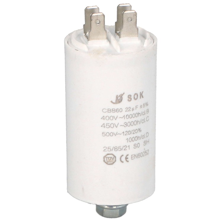 Kondensator rozruchowy do silnika 22uF 450V CBB60 - bok