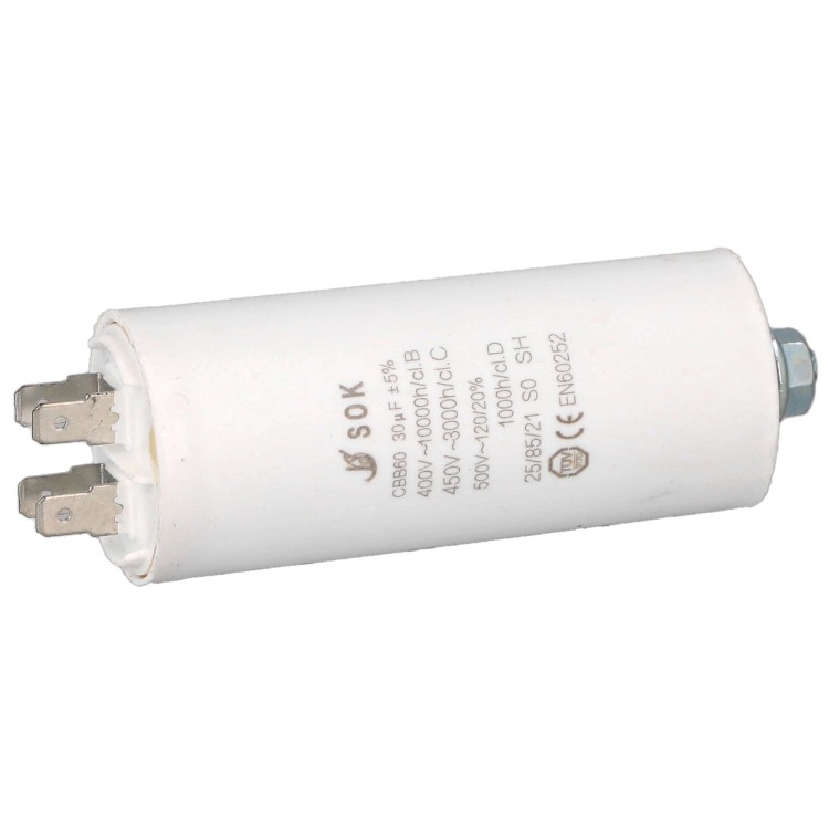 Kondensator rozruchowy do silnika 30uF 450V CBB60 - poziomo